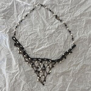 Elegant Beautiful Black and Silver Beaded Necklace 16”